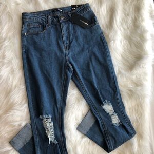 Fashion Nova Blue Mid Rise Ripped Jeans, Size 3